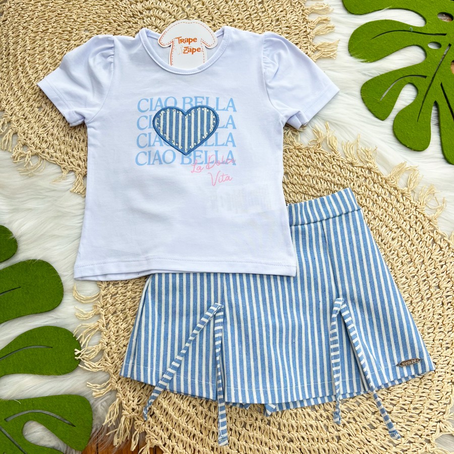 Conj Ciao Bella Coração Azul e Branco